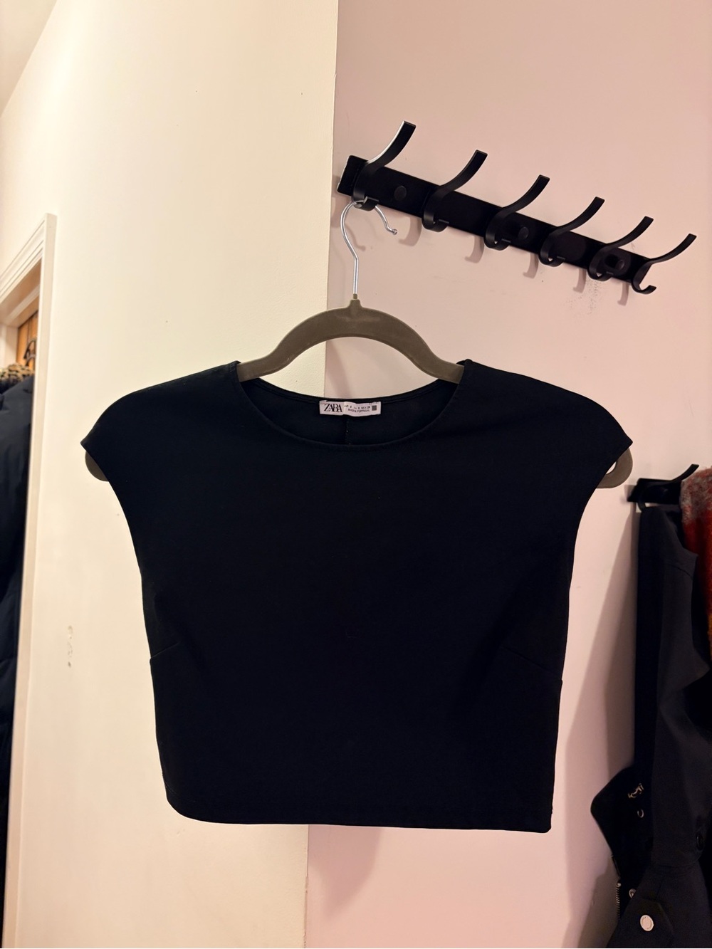 Zara Black Cap-Sleeve Crop Top